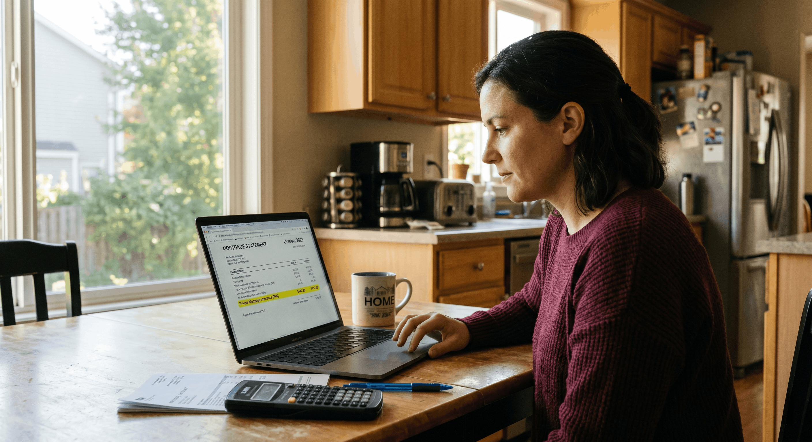 Homeowner reviewing mortgage statement to understand PMI cancellation requirements
