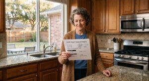 Homeowner reviewing home equity loan estimate in Texas kitchen